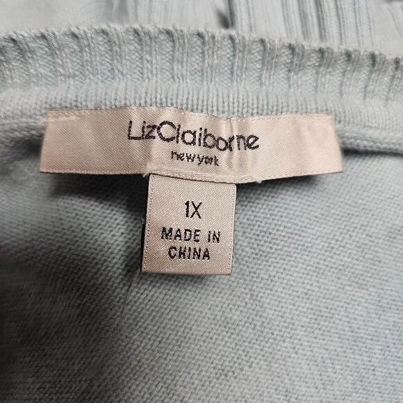 Liz Claiborne Light Blue Cotton Knit Sweater With Circle Design Womens Size 1X - Picture 6 of 11